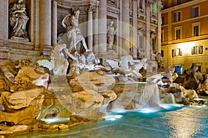 The famous Trevi Fountain at night, Rome