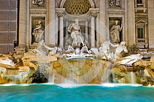 The famous Trevi Fountain at night, Rome