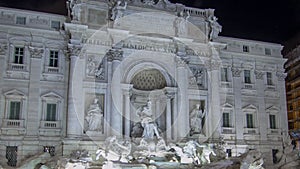 The famous Trevi Fountain at night timelapse hyperlapse.
