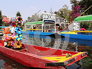 The famous trjineras or flat bottom boats of xochimilco, mexico city