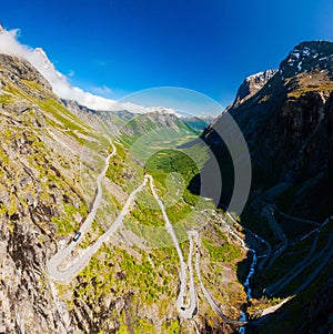 Famous Trollstigen serpentine mountain road with clear sky, Andalsnes, Norway