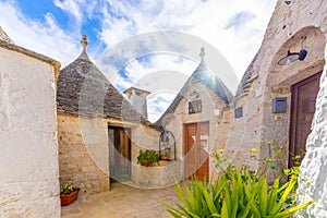 Famous Trulli Houses during a Sunny Day in Alberobello, Puglia, Italy