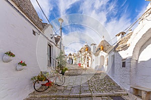 Famous Trulli Houses during a Sunny Day in Alberobello, Puglia, Italy