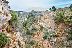 Famous truss bridge over Aradena Gorge, Crete