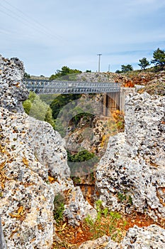 Famous truss bridge over Aradena Gorge, Crete photo