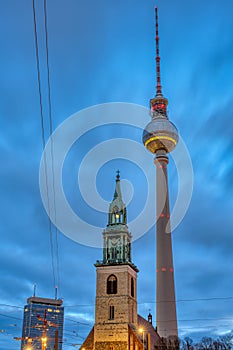 The famous TV Tower at the Alexanderplatz in Berlin at dawn