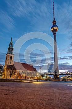 The famous TV Tower and the St. Mary\'s Church at the Alexanderplatz