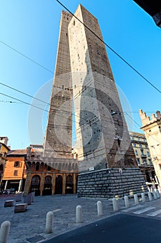 Famous two towers of Bologna, Italy