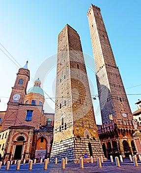 Famous two towers of Bologna, Italy