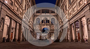 The famous Uffizi of Florence illuminated at night