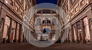 The famous Uffizi of Florence illuminated at night photo