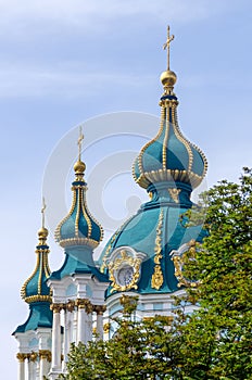 The famous Ukrainian Saint Andrew's Church (Andreevskaya) by Rastrelli in baroque. Kiev, Ukraine.