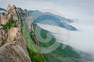 Famous Ulsanbawi Rock against the fog seorak mountains