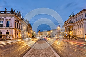 The famous Unter den Linden boulevard in Berlin at night