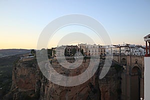 Famous view on the Puente Nuevo crossing the El Tajo Canyon in Ronda, cozy historical city in Andalusia, Spain