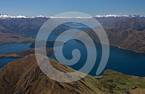 The famous view from the Roy's Peak at the Lake Wanaka and the mountains in New Zealand