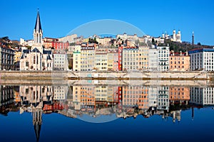 Famous view of Saone river in Lyon city