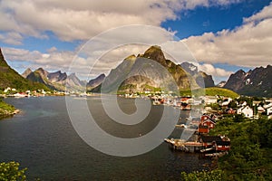 Famous village Reine with Rorbu huts, Lofoten islands, Norway