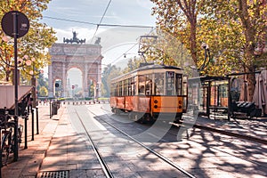 Famous vintage tram in Milan, Lombardia, Italy