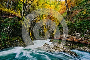 The famous Vintgar gorge Canyon with wooden pats,Bled,Triglav,Slovenia,Europe