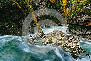 The famous Vintgar gorge Canyon with wooden pats,Bled,Triglav,Slovenia,Europe