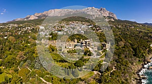 Famous Vorontsov Palace or the Alupka Palace, Crimea. Panoramic view