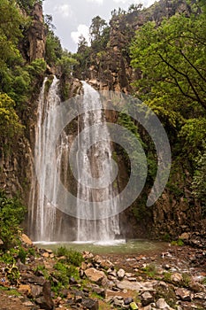 Famous Wadi Banna waterfall and forest in Al-Seddah, Yemen