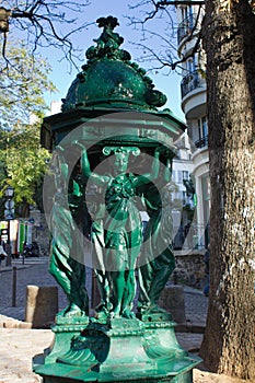 Famous Wallace public drinking fountain (1872) in Paris, France