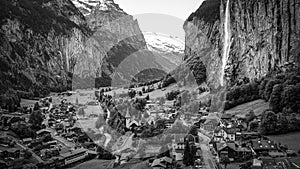 The famous waterfall of Lauterbrunnen in the Swiss Alps