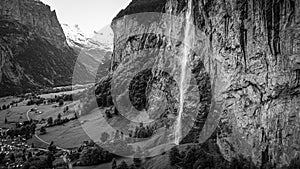 The famous waterfall of Lauterbrunnen in the Swiss Alps