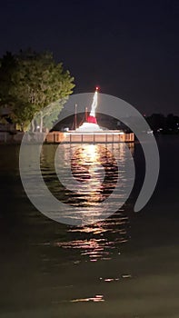 The famous white leaning Stupa in Koh Kret Thailand