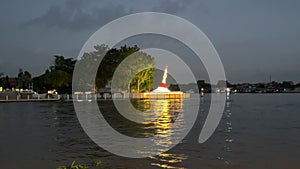 The famous white leaning Stupa in Koh Kret Thailand