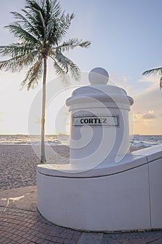 Famous white wave wall on A1A in Fort Lauderdale Beach, Florida, USA