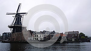 The famous windmill in the center of Haarlem in the near suburb of Amsterdam