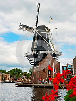 Famous Windmill De Adriaan in Haarlem, Netherlands