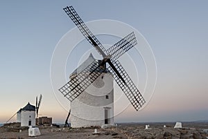 Famous windmills in Consuegra at sunset, province of Toledo, Castile-La Mancha, Spain