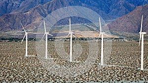 The famous windmills of Palm Springs California aerial view - PALM SPRINGS, UNITED STATES - NOVEMBER 5, 2023