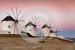 The famous windmills situated over Mykonos town