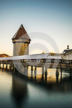 Famous wooden bridge in Lucerne , Switzerland