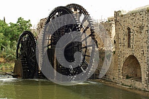 Famous wooden waterwheels in Hama in Syria photo
