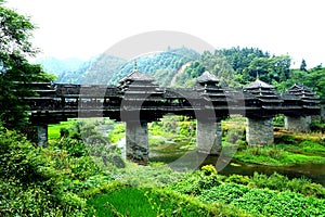 Famous in the world of China`s guangxi sanjiang dong Cheng Yangqiao ancient bridge