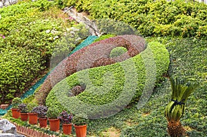 Famous Yin Yang Symbol on lawn in Garden of Fortune,Wong Tai Sin Taoist Temple