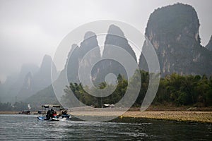 Famous 20 yuan bill view of Li River near Yangshuo and Xing Ping, Guilin, China, dry season