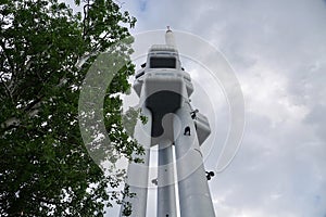The famous Zizkov Television Tower, unique transmitter tower built in Prague between 1985 and 1992. The tower is an