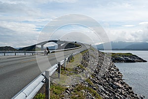 The famouse atlantic road in norway. Epic road with curves. Great landscape in background