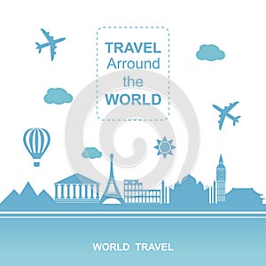 Famouse places. Travel arround the world vector illustration. Travelling by plane, airplane trip in various country. photo