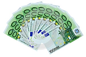 Fan 100 Euro Banknotes Isolated