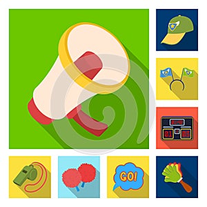 Fan and Attributes flat icons in set collection for design. Sports Fan vector symbol stock web illustration.