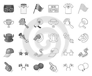 Fan and Attributes mono,outline icons in set collection for design. Sports Fan vector symbol stock web illustration.