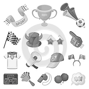 Fan and Attributes monochrome icons in set collection for design. Sports Fan vector symbol stock web illustration.